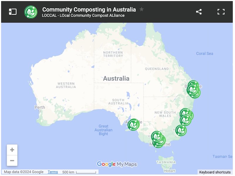 Screenshot of the Community Compost Map being populated with composting locations